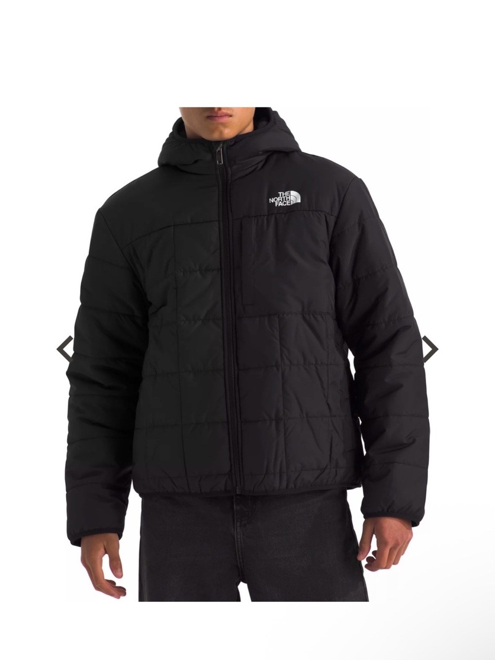 The North Face Black Quilted Hooded Puffer Fleece Lined Reversible Jacket